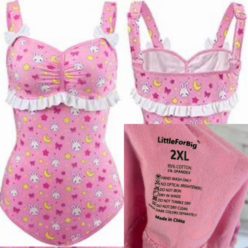 LittleForBig Women Pink Usagi Moon Bodysuit Role Play 2X Sweetheart Neck Romper